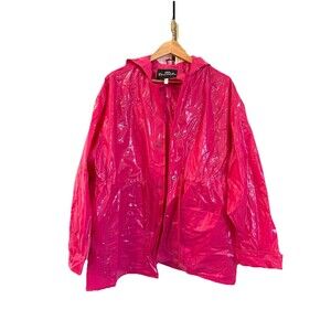 Totes Womens Rain Jacket HOT PINK 100% PVC Barbie Sz M Raincoat Jelly Hooded